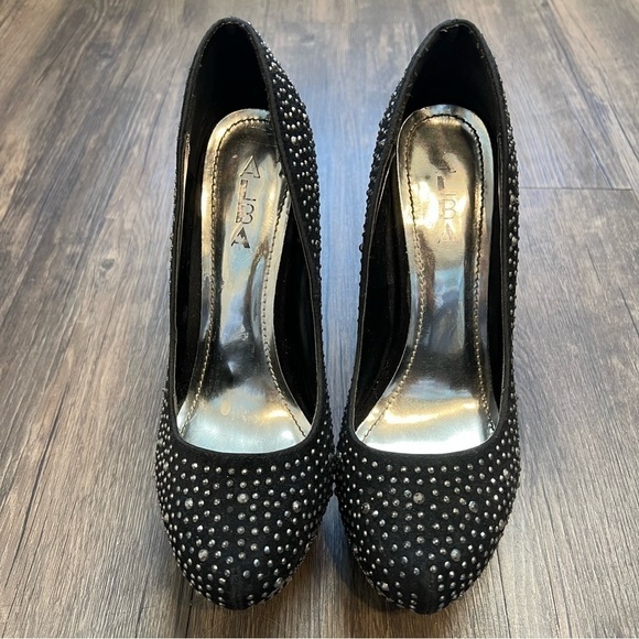 Alba Red Sole Black Suede Silver Rhinestone Platform Stiletto High Heels 8.5 - Picture 4 of 12